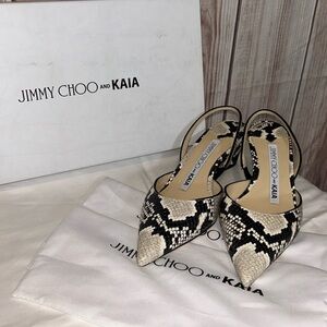 JIMMY CHOO
x KAIA K-Slingback python-effect leather slingback Size 6
